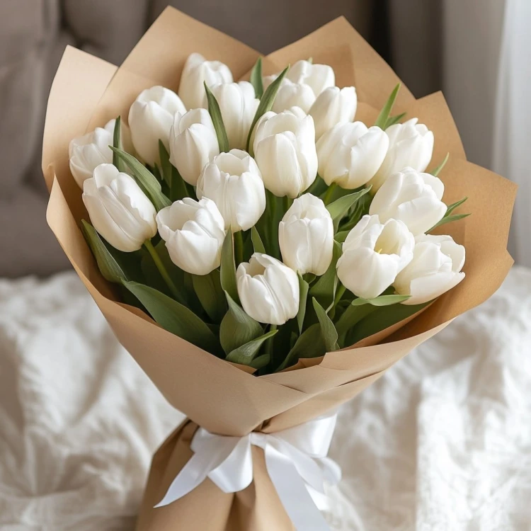 Букет 19 белых тюльпанов